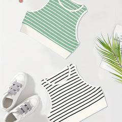 Striped Print Tank Top 2 Pack Crew Neck Sleeveless Summer Top