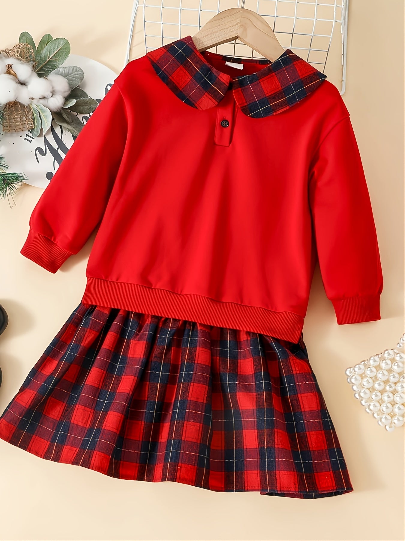 Plaid Decor Girls Dress for Fall Winter Christmas