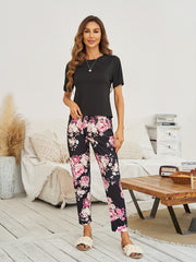 Floral Print Pajama Set Short Sleeve Top & Pants