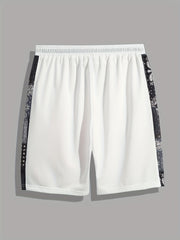 Men's Paisley Stripe Shorts Casual Solid Elastic Drawstring Shorts