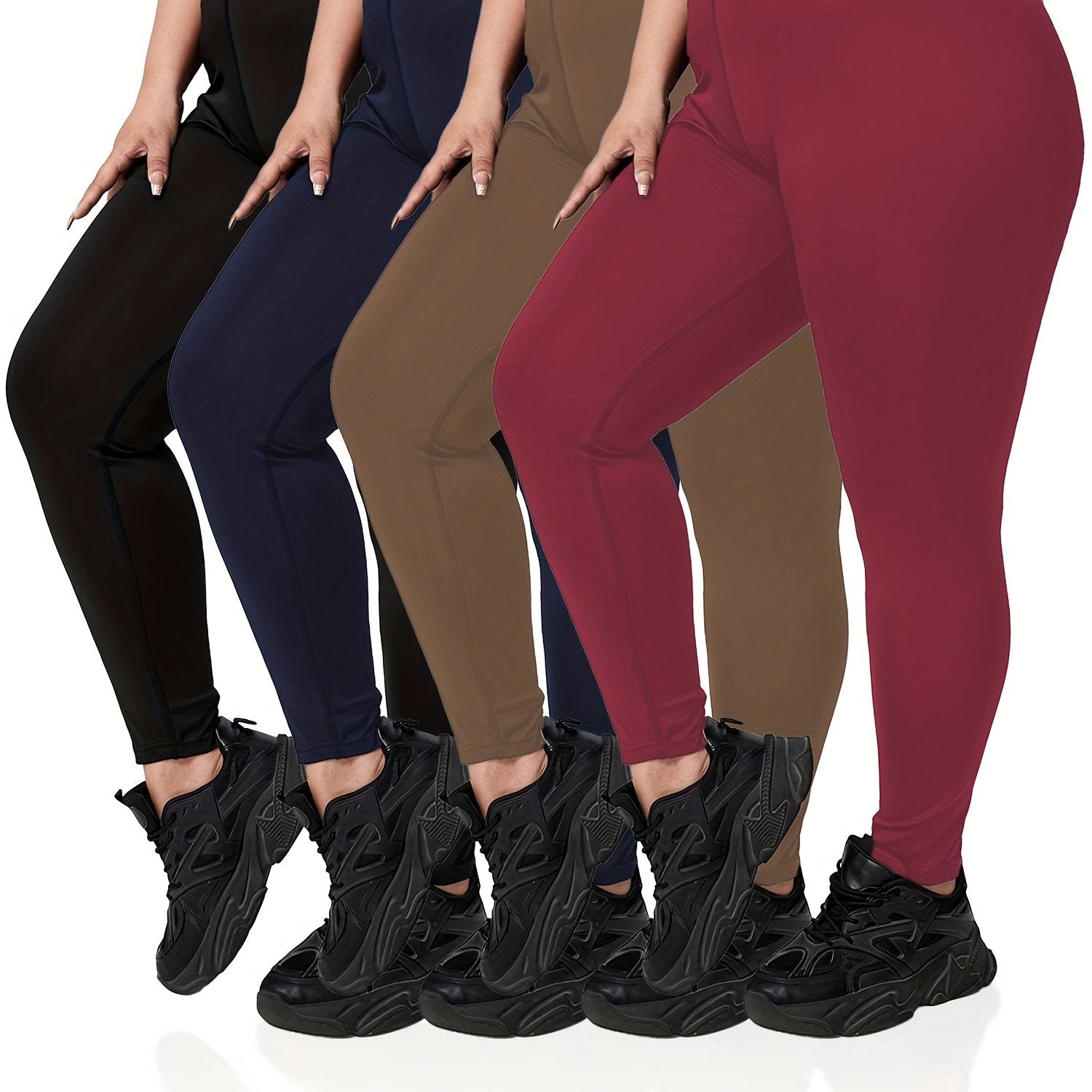 4 Pack Plus Size Sports Leggings Set High Waist Tummy Control Yoga Pants