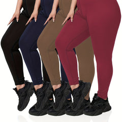 4 Pack Plus Size Sports Leggings Set High Waist Tummy Control Yoga Pants