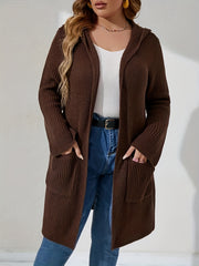 Knit Hooded Overcoat Cardigan Women's Long Sleeve