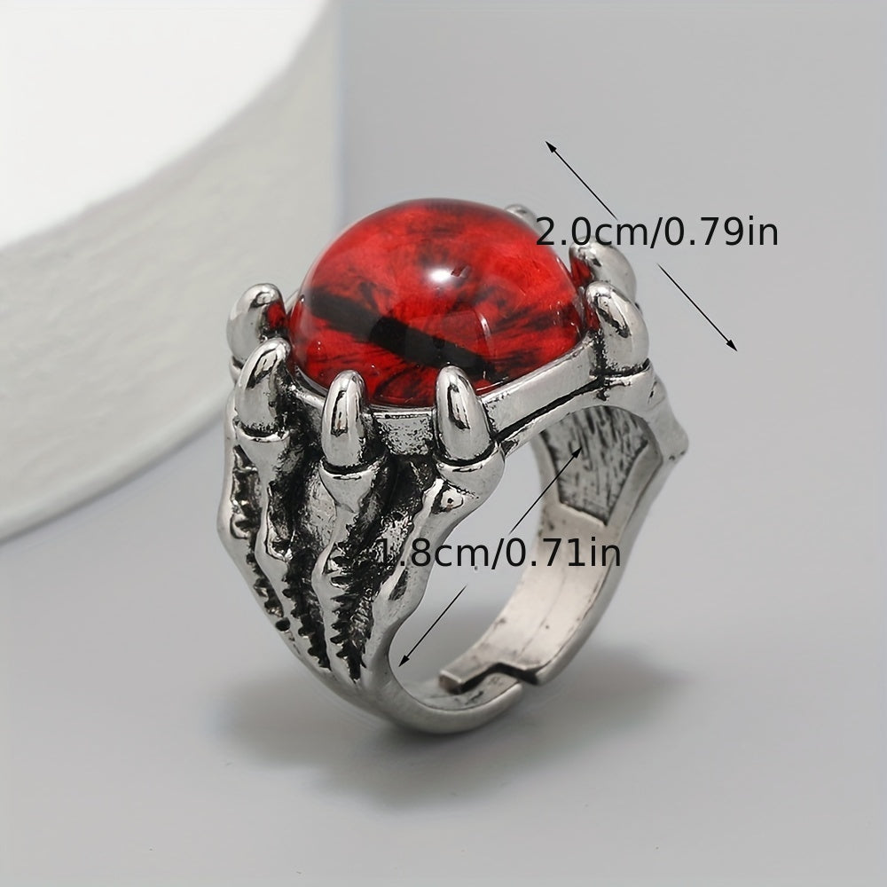 Retro Funky Dragon Eye Silver Ring Vintage Accessory