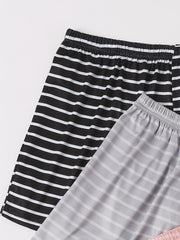 3 Pack Plus Size Striped Lounge Bottoms Set Elastic Waist Sleepwear