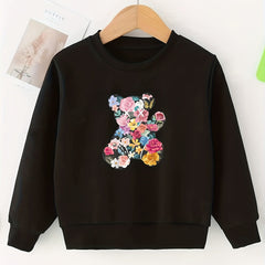 Girls Floral Bear Print Sweatshirt Long Sleeve Top Pullovers