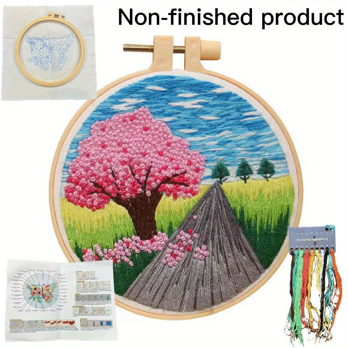 DIY Hanging Painting Wall Decoration Kit with Print, Drawings, Embroidery Cloth