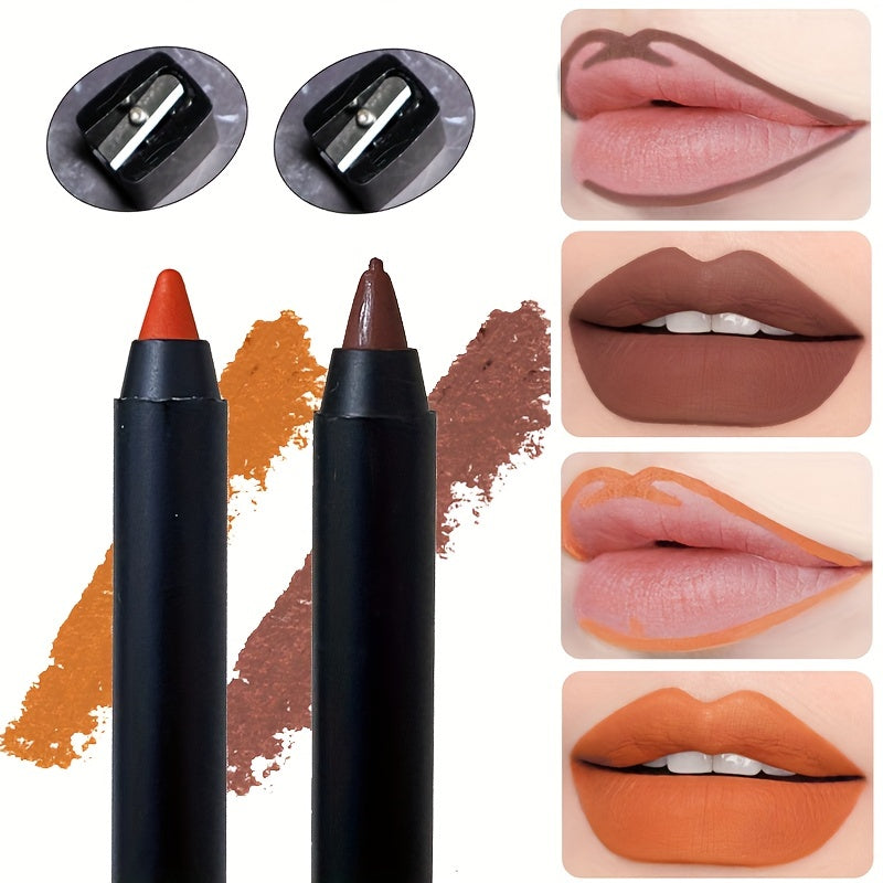 2pcs Dark Brown Lip liner & Matte Lipstick Pen Set with Sharpener