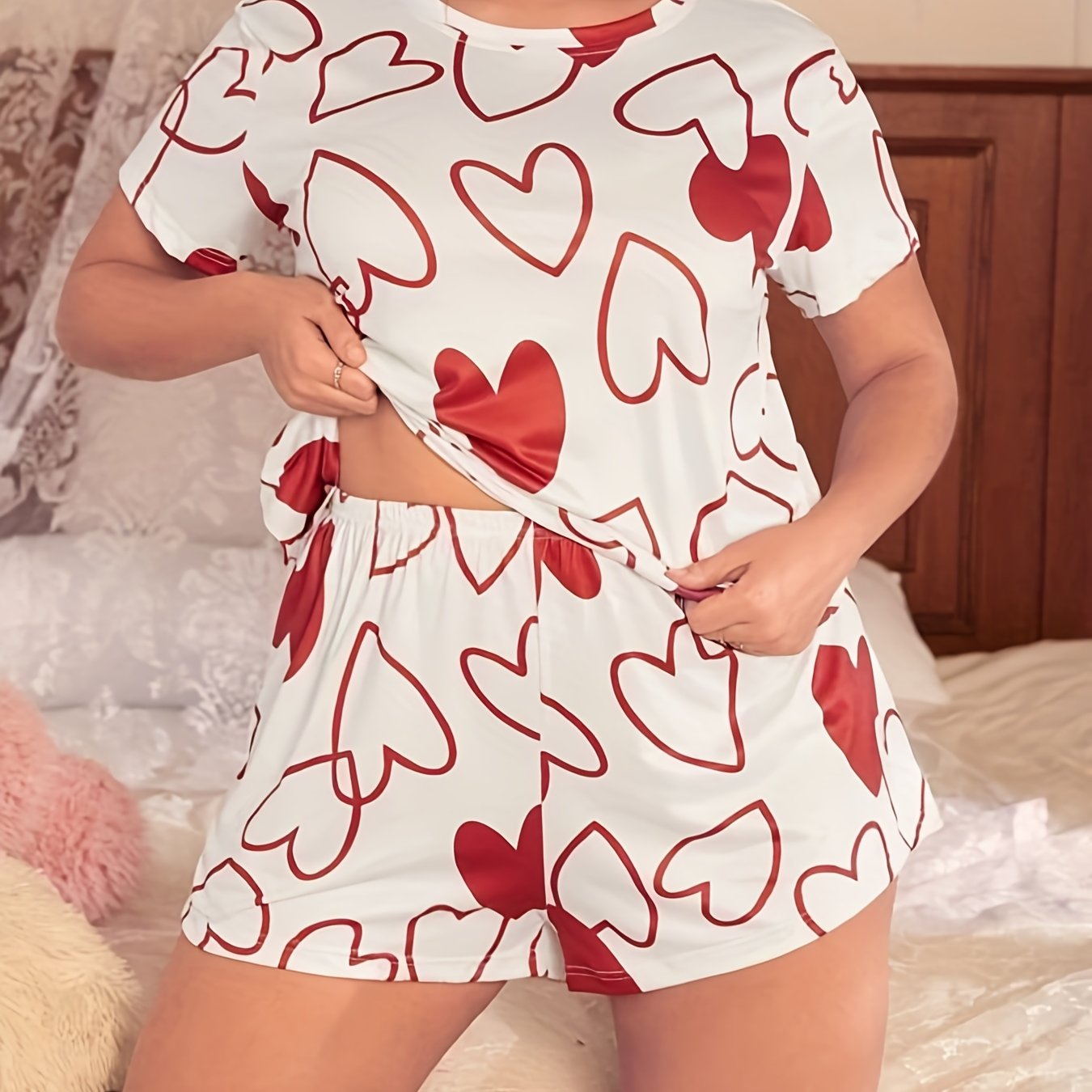 Heart Print Tee & Shorts Set