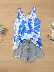 Tie Dye Cross Twist Tank Top Sleeveless Summer Casual Women's Clothing