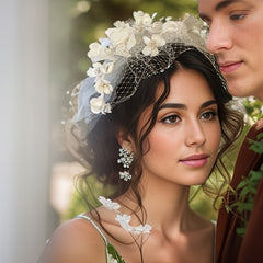 Bohemian Floral Mesh Bridal Headpiece with Veil