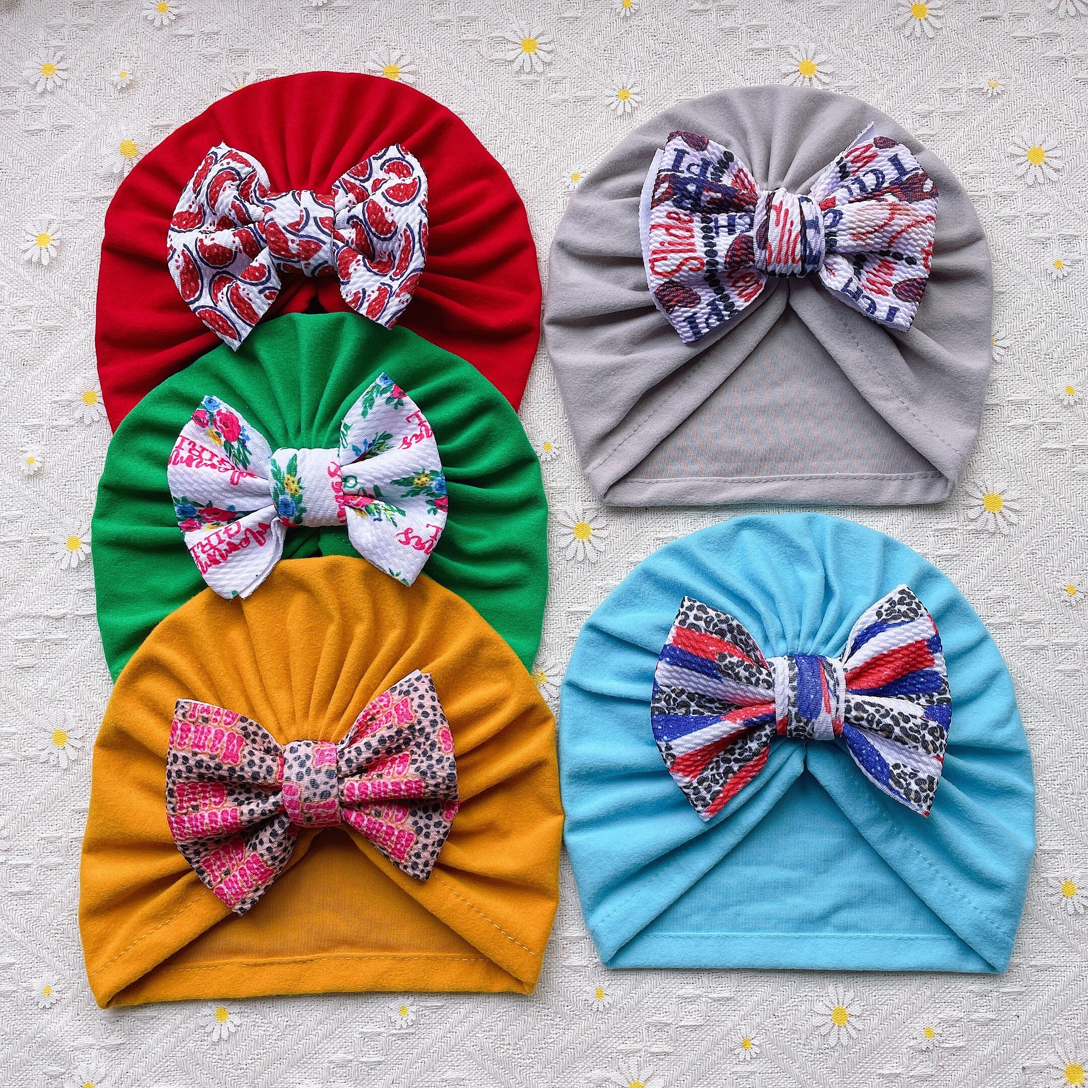 5pcs Baby Bow Hat Stretch Beanie Hat For Newborn Boys and Girls