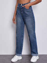 High Waist Straight Jeans Loose Fit Denim Pants