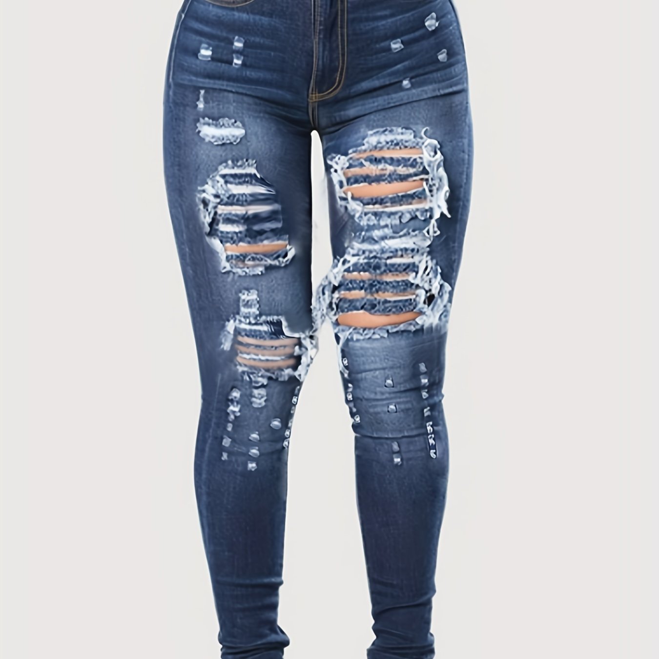 Sexy Jeans Women's Plus Ripped High Rise Button Fly Raw Trim Jeans