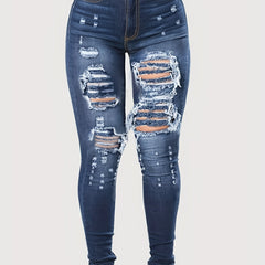 Sexy Jeans Women's Plus Ripped High Rise Button Fly Raw Trim Jeans
