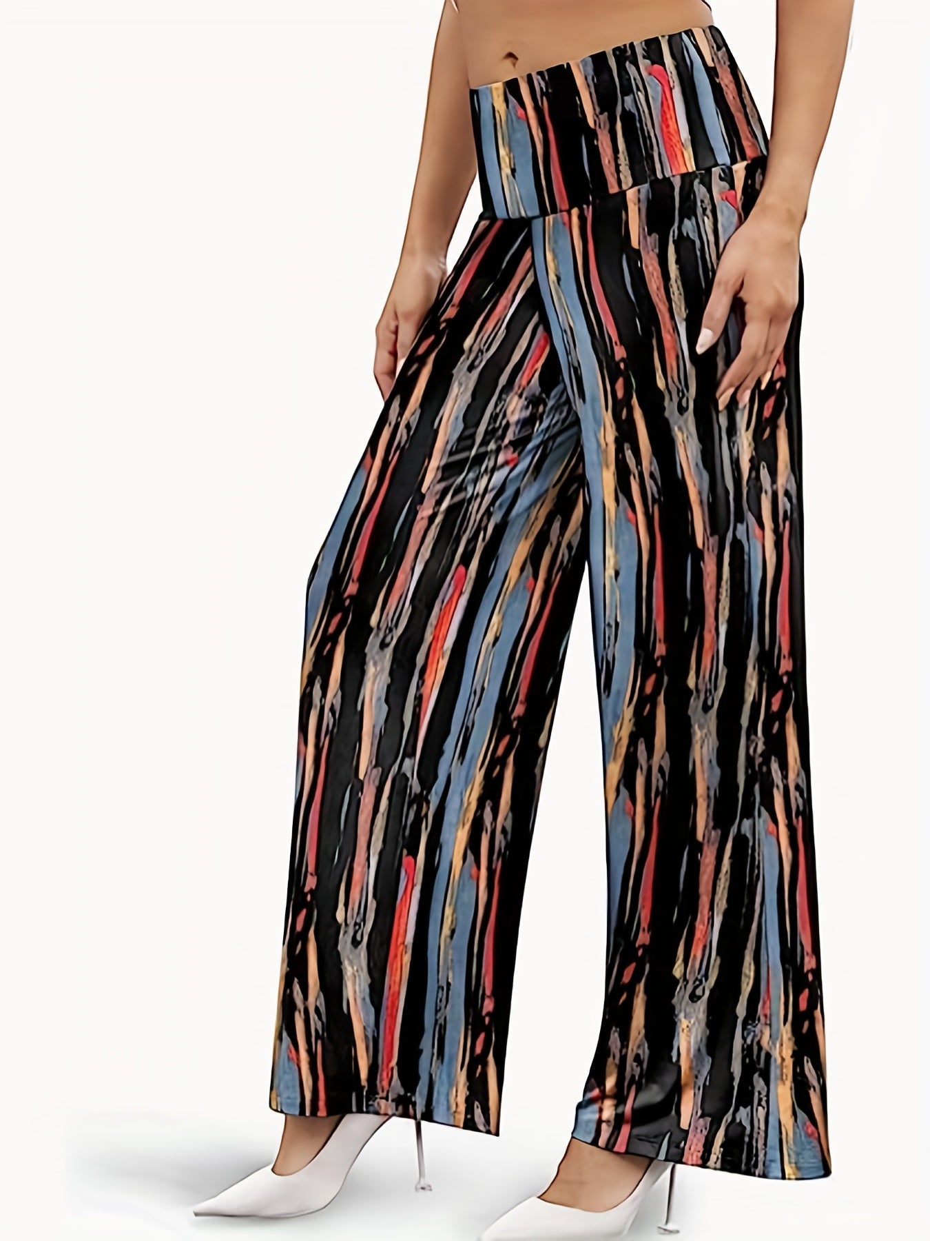 Wide Leg Print Pants Elastic Waist Women's Casual Pants