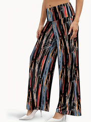 Wide Leg Print Pants Elastic Waist Women's Casual Pants