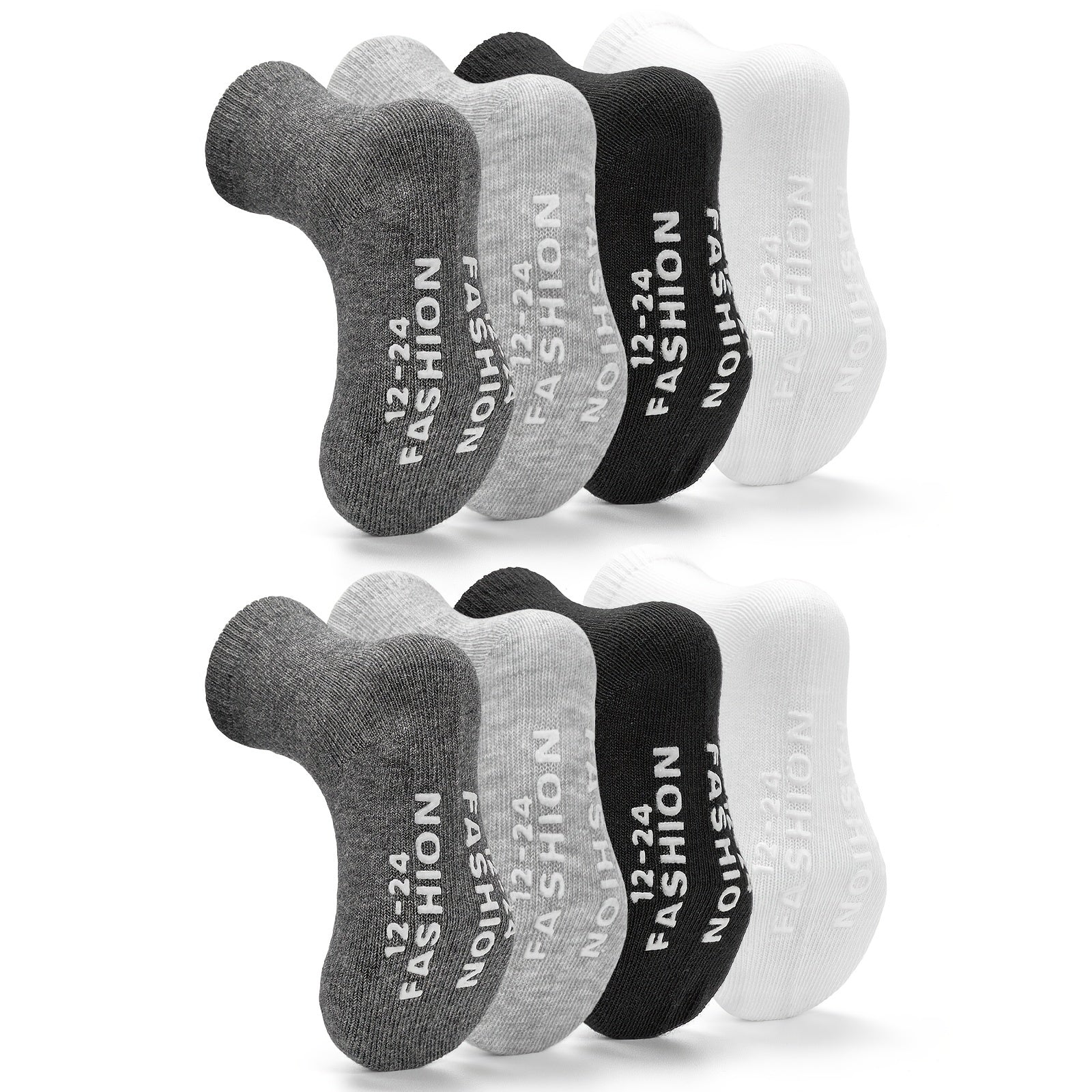 8 Pairs Baby Non Slip Toddler Socks Solid Crew Socks Boys Girls