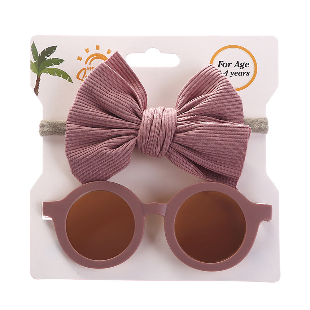 Girls Round Sunglasses & Bow Hair Tie Set Hair Accessories