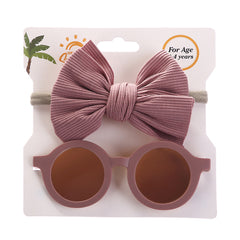Girls Round Sunglasses & Bow Hair Tie Set Hair Accessories