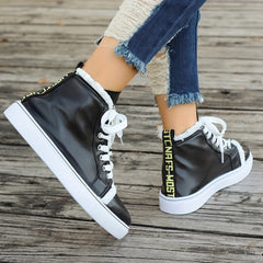 Women's Raw Trim High Lace up Canvas Shoes Round Toe Casual Walking Shoes