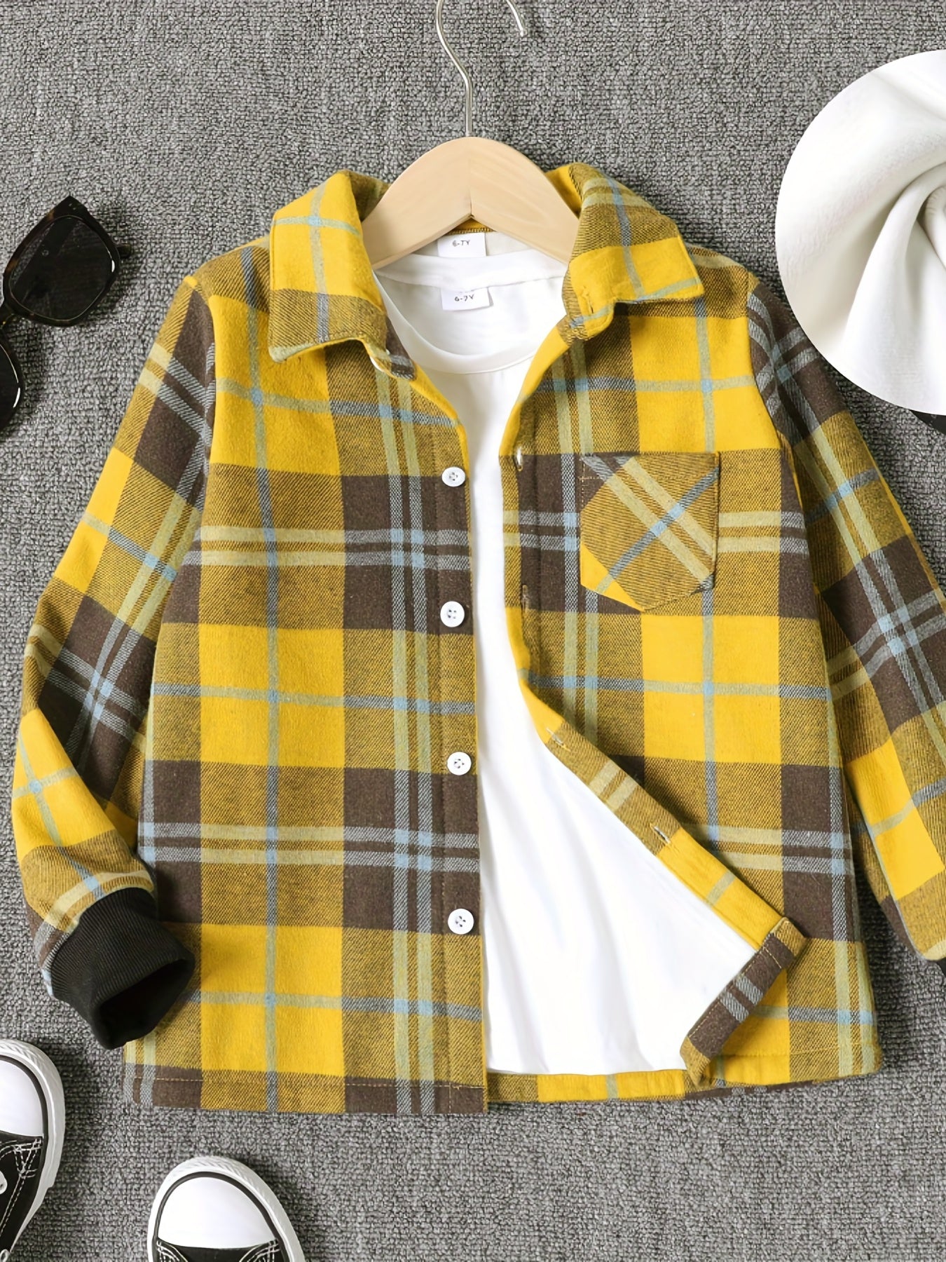 Boys Plaid Long Sleeve Lapel Jacket Casual Button Down