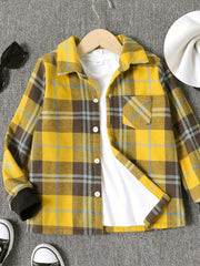 Boys Plaid Long Sleeve Lapel Jacket Casual Button Down