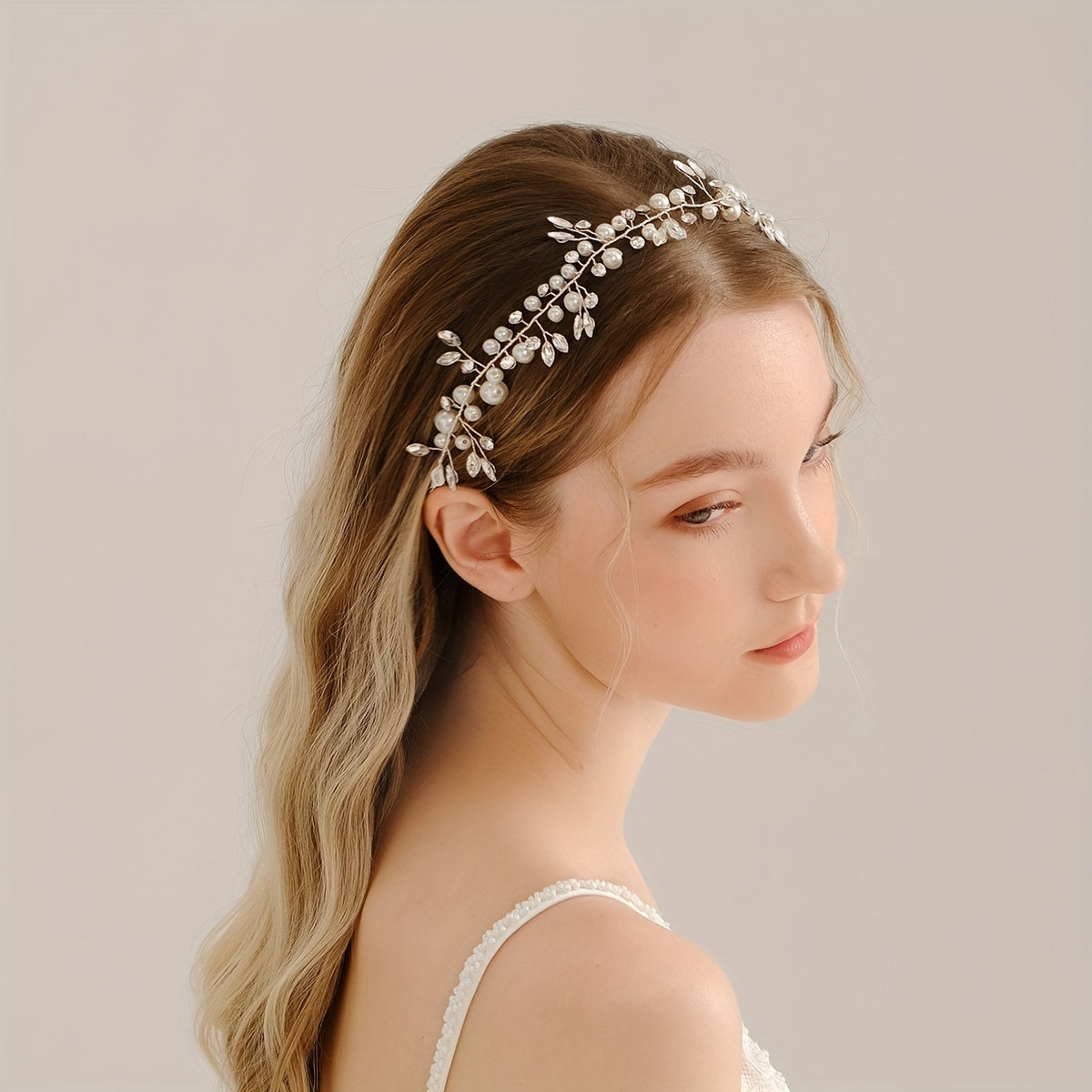 Rhinestone Bridal Headband Faux Pearl Wedding Hair Accessories