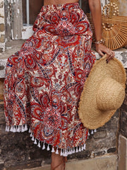Boho Paisley Print Tassel Maxi Skirt