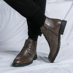 Men's Lace-Up Ankle Boots Zipper Casual Walking Shoes