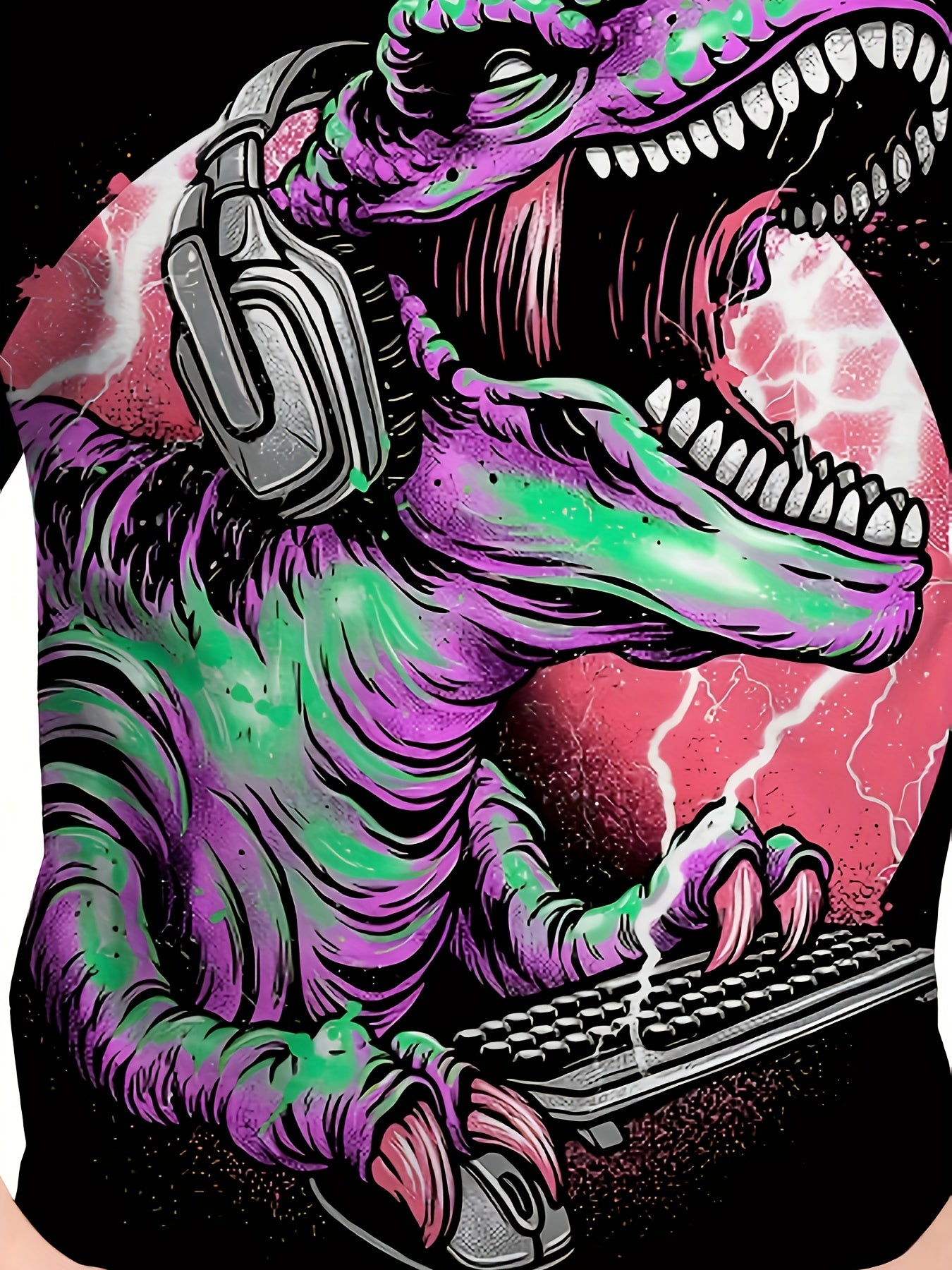 Dino Play Computer Print Boy's Casual Tees Short Sleeve T-shirt