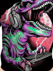 Dino Play Computer Print Boy's Casual Tees Short Sleeve T-shirt