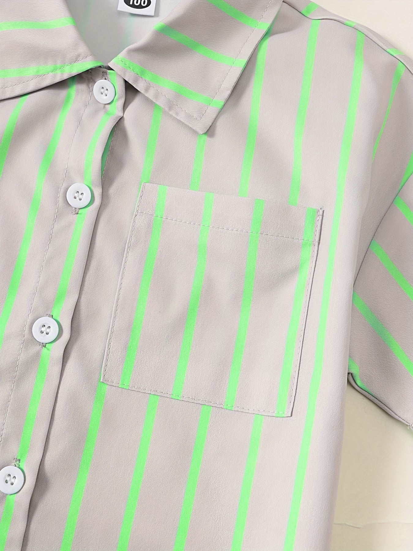 Boys Stripe Button Down Shirt&Shorts Set Summer Kids Clothing