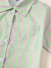 Boys Stripe Button Down Shirt&Shorts Set Summer Kids Clothing