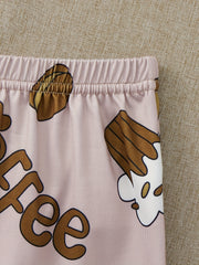 Casual Pajamas Set Women's Letter Print Tee & Coffee Shorts