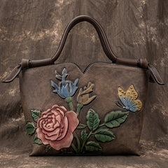 Vintage Leather Handbag Large Capacity Shoulder & Crossbody Tote