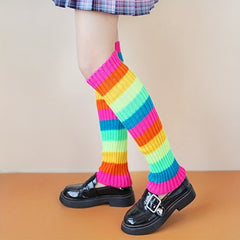Rainbow Striped Leg Warmers Colorblock Knitted Socks