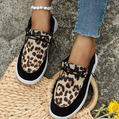 Leopard Pattern Walking Shoes Lightweight Low Top Travel Sport Flat Shoes
