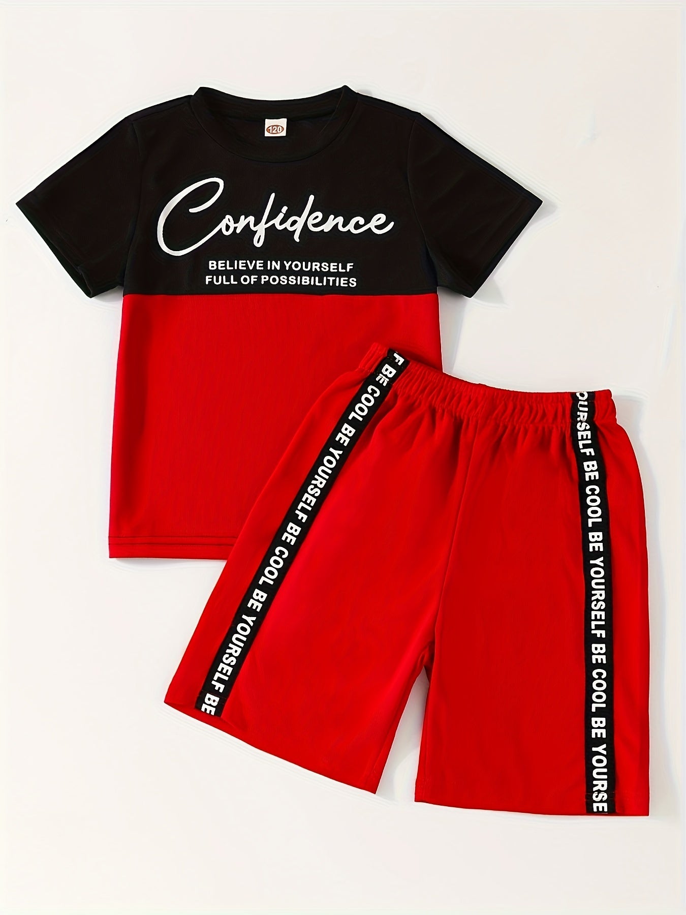 Boy's Confidence Print T-shirt & Shorts Set for Summer