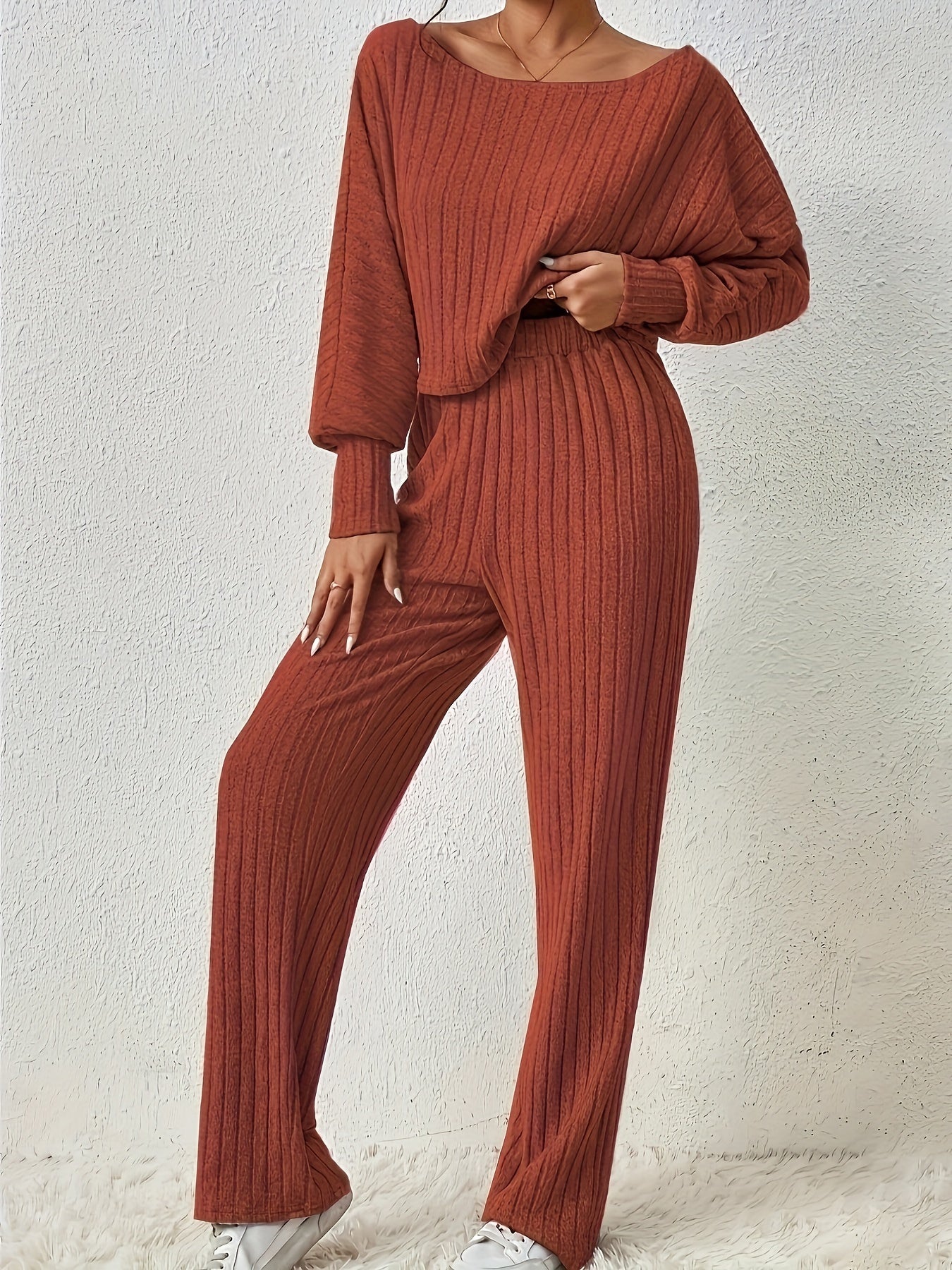 Ribbed Lantern Sleeve Tee & Pant Set