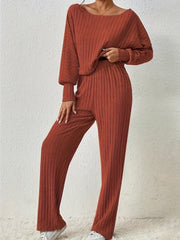 Ribbed Lantern Sleeve Tee & Pant Set