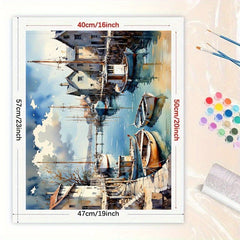 Seaside Harbor Paint by Numbers Kit for Adults - Coastal Boats