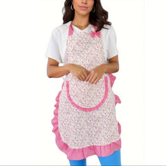 Stain-Proof Halter Apron with Ruffles for Outdoor Activities