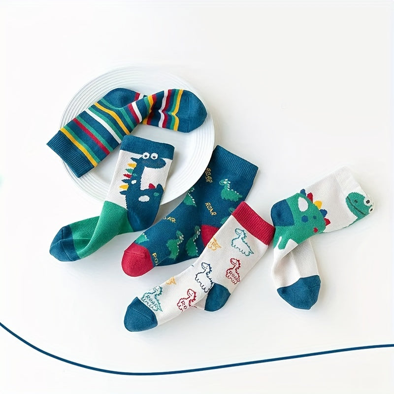 Boys Dinosaur Print Crew Socks for Autumn and Spring