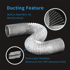 10-16cm Dryer Vent Hose Flexible Foil Non-Insulated, 8 Feet with 2 Clips