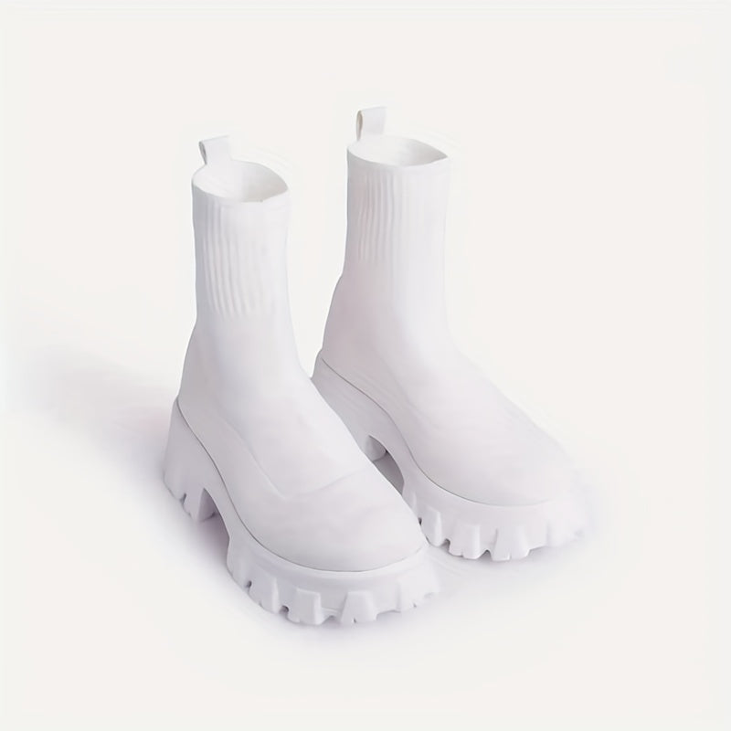 Women's Breathable Knit Platform Boots Slip On Combat Boots