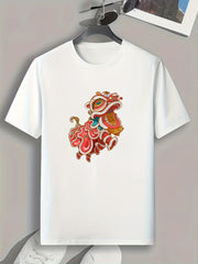 Lion Dance Print Men's Graphic T-shirt for Summer
