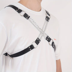 Men's Punk Body Chest Shoulder Harness PU Leather Chain Chest Belt Strap