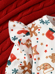 Baby Girls Christmas Cartoon Print Long Sleeve Dress