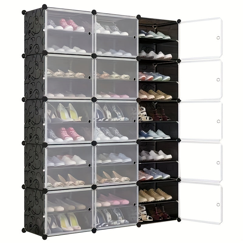 Foldable Shoes Storage Box With Doors, Portable Dustproof Shelf